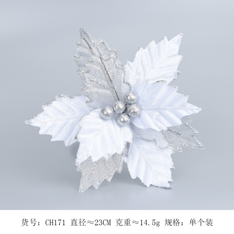 Tela de imitación de polvo de oro de doble capa, flores navideñas, accesorios para arreglos florales de árboles de Navidad, suministros decorativos para la disposición de escenas florales, venta al por mayor