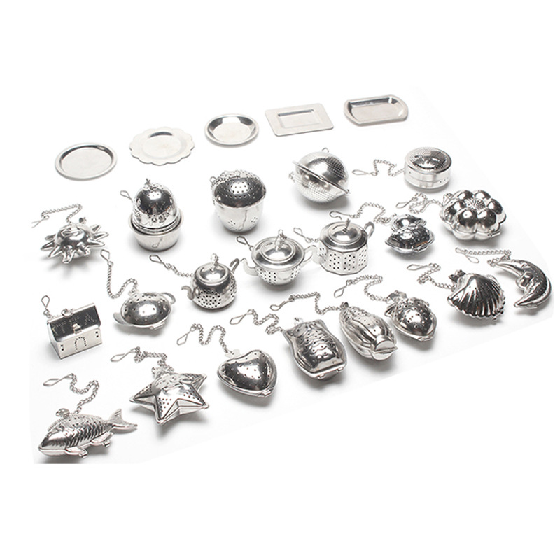 En existencias 304 de acero inoxidable Filtro de té cadena estrella amor casa tetera metal té filtro red