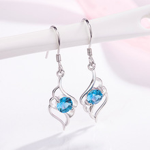 韩版天使之翼长款耳环女镶钻蓝水晶耳钩网红瘦脸耳环气质超仙首饰