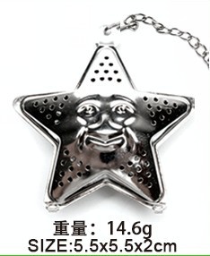 En existencias 304 de acero inoxidable Filtro de té cadena estrella amor casa tetera metal té filtro red