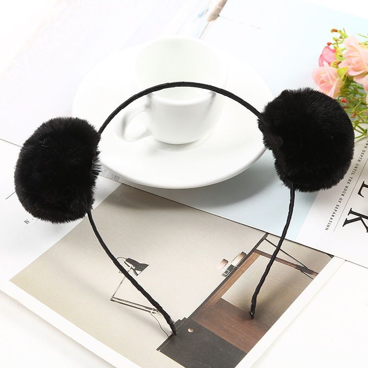 Celebridad estilo de moda estilo coreano conejo-como felpa doble Bola de piel diadema lindo dibujos animados vacaciones cabeza creativa hebilla para el comercio electrónico