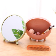 Round dressing mirror with storage, desktop simple mirror, creative student portable makeup princess mirror, desktop makeup mirror