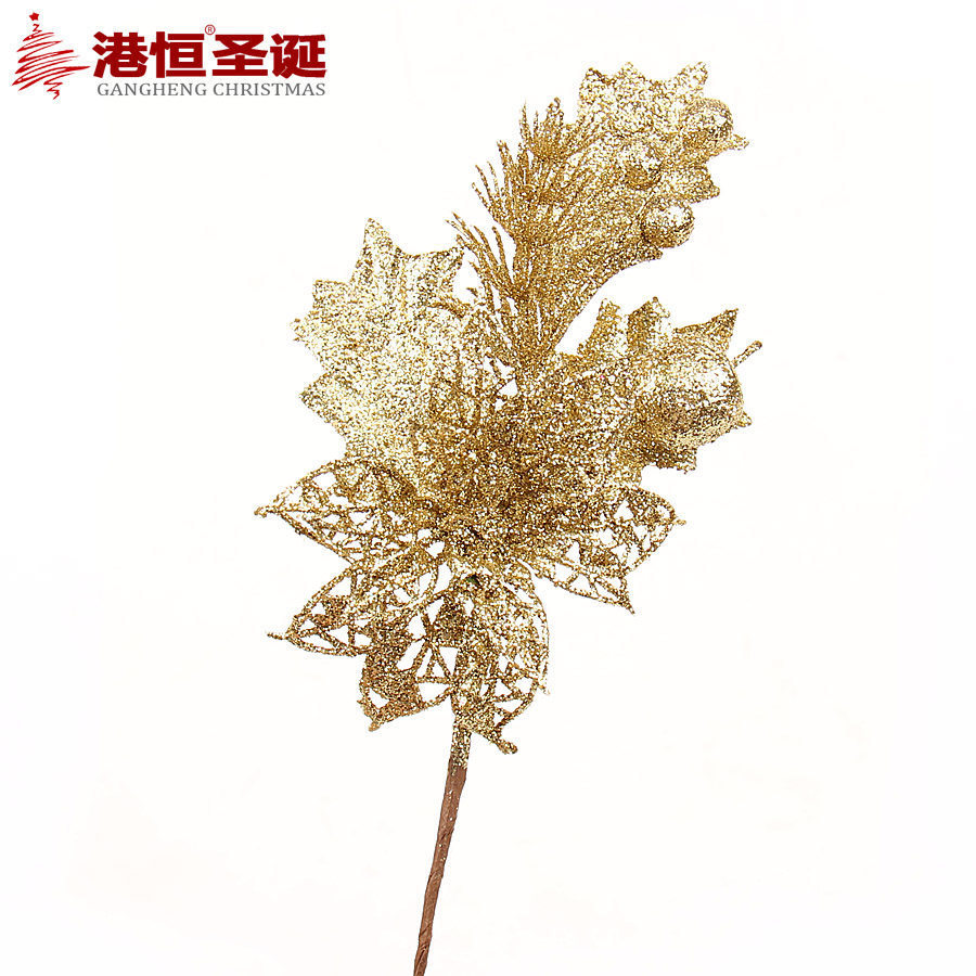 Rama artificial de Navidad con polvo dorado hueco y púas frutales, adornos colgantes para decoración de árboles de Navidad, suministros para decoración de escenas al por mayor