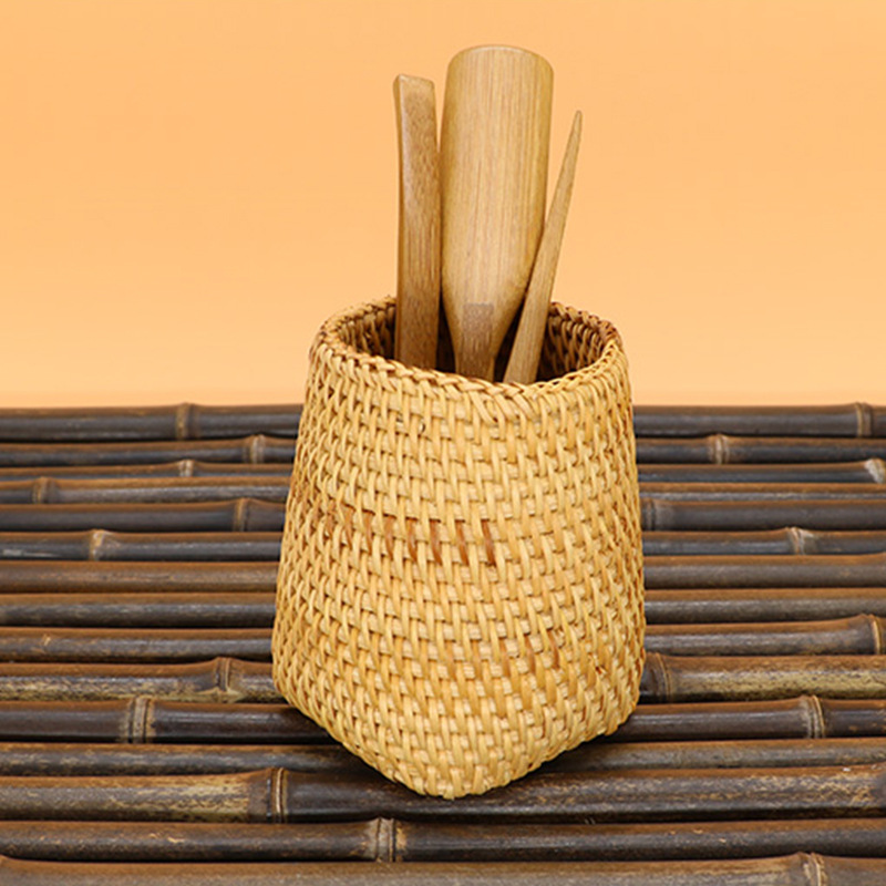 Venta directa de fábrica nuevo retro simple rattan titular de la pluma ratán titular de la taza de té de ratán de fondo redondo titular de la taza de té de ratán precio asequible image 5
