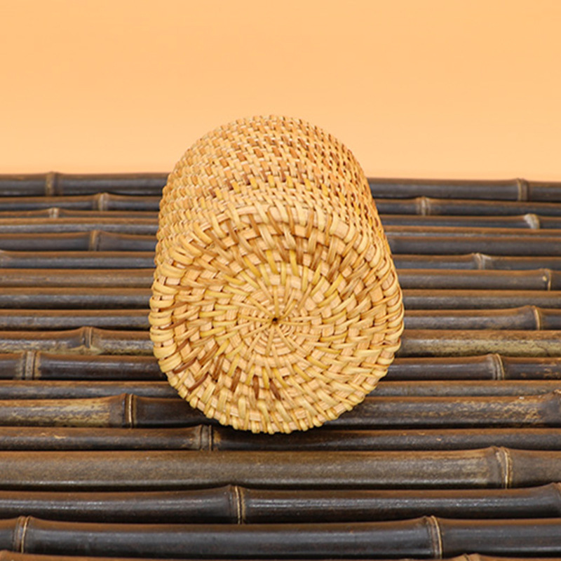 Venta directa de fábrica nuevo retro simple rattan titular de la pluma ratán titular de la taza de té de ratán de fondo redondo titular de la taza de té de ratán precio asequible image 3