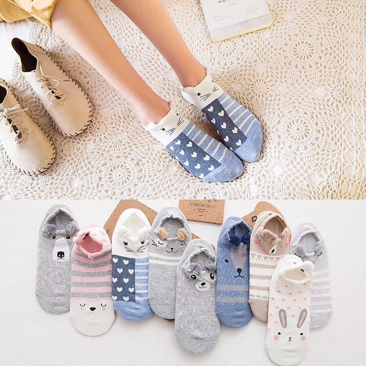 Spring and summer Korean Japanese shallow mouth women's socks cartoon ears stereo boat Socks cute AB cotton socks manufacturers wholesale