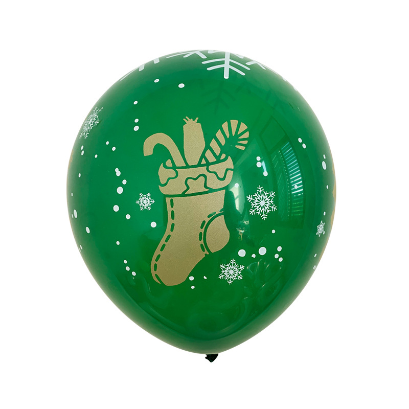 Rojo y verde globo de Navidad de látex de 12 pulgadas de 5 lados de oro todo impreso colorido látex redondo globo de Navidad