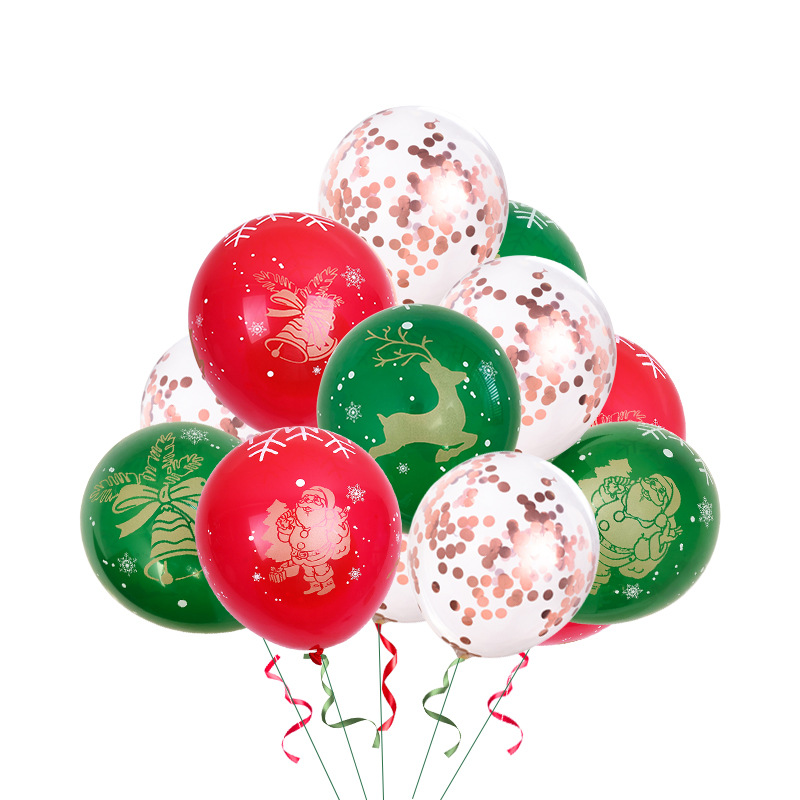 Rojo y verde globo de Navidad de látex de 12 pulgadas de 5 lados de oro todo impreso colorido látex redondo globo de Navidad