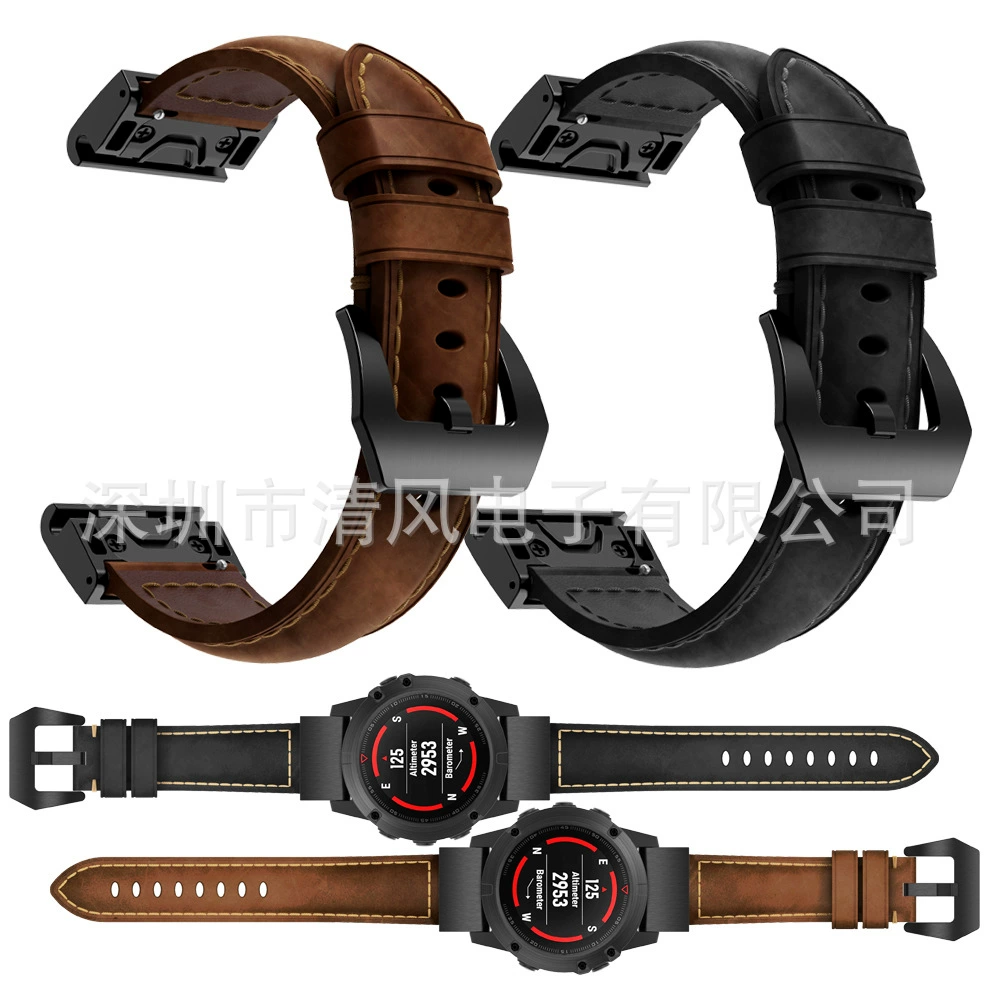 Подходящий для Garmin fenix8/7x/5x/6s/5s ремешок из кожи с рисунком Crazy Horse, быстрая застежка, прошитый ремешок для часов fenix