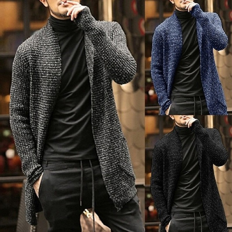 2025 Amazon Sweater Cardigan European and American Long Sleeve Knitted Cardigan Long Windbreaker Jacket Cross-Border Men's Clothing