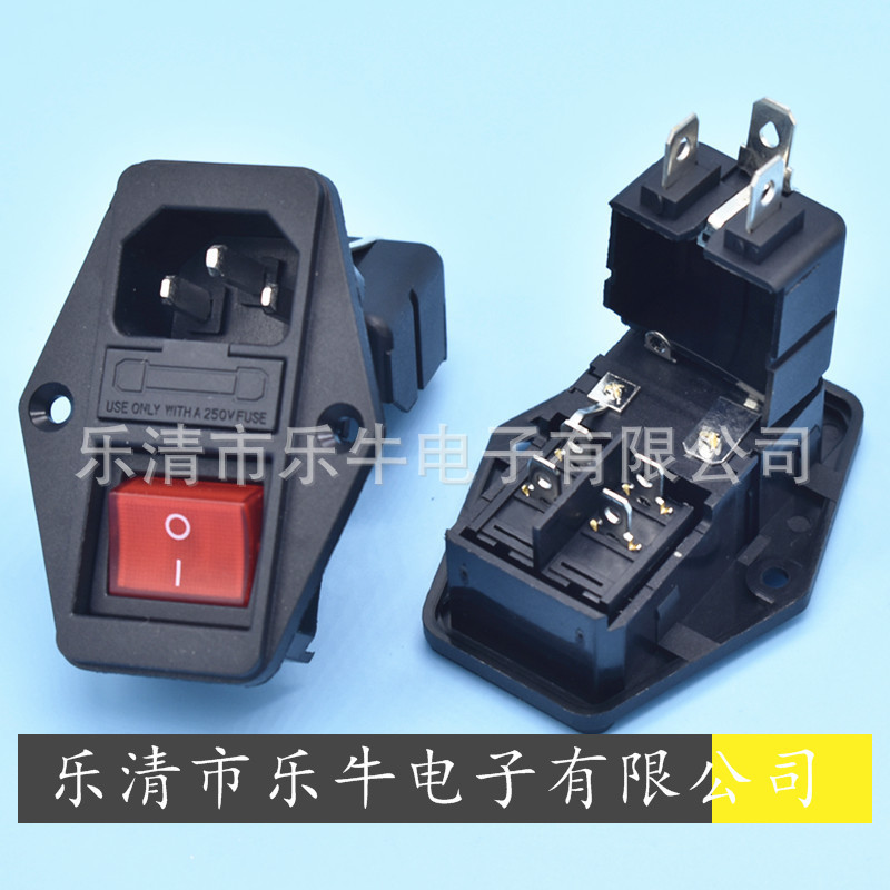 长脚AC插座 带开关单保险品字插座 三合一AC电源插座 加长脚插座