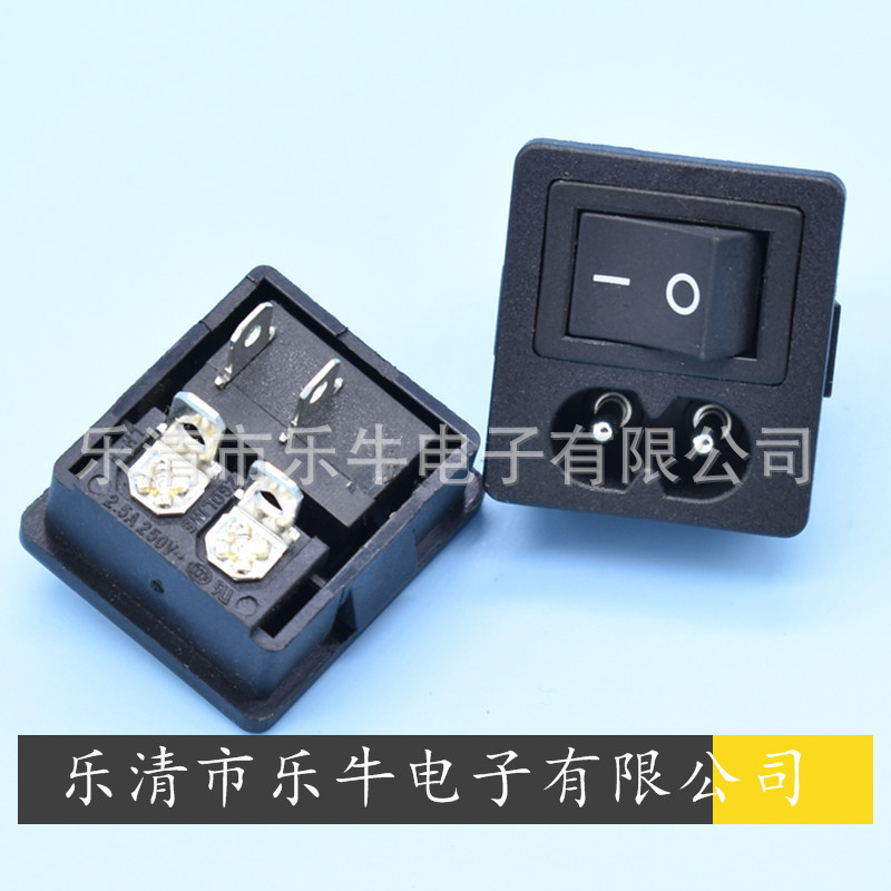 卡式二合一AC电源插座 两孔8字插座带开关15*21mm 黑色无灯