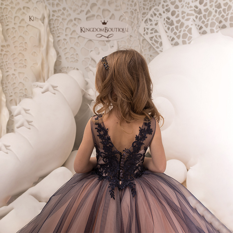 Girls' Princess Dress Lace Floral Floor Length Tutu Children's Piano Performance Costume Birthday Fashion Show Little Princess_voghion.com