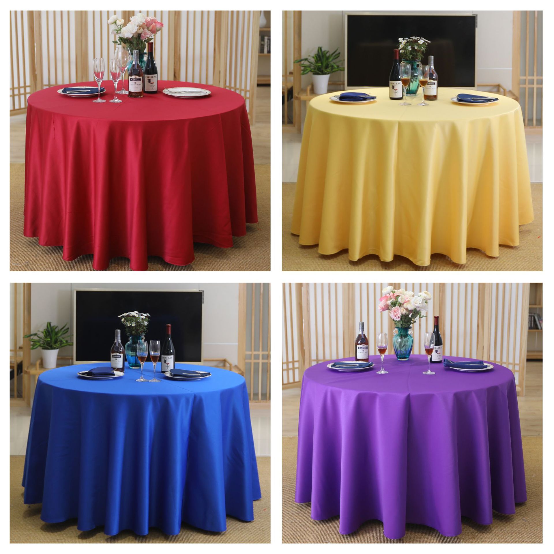 Hotel tablecloth solid color double-sided satin tablecloth round…