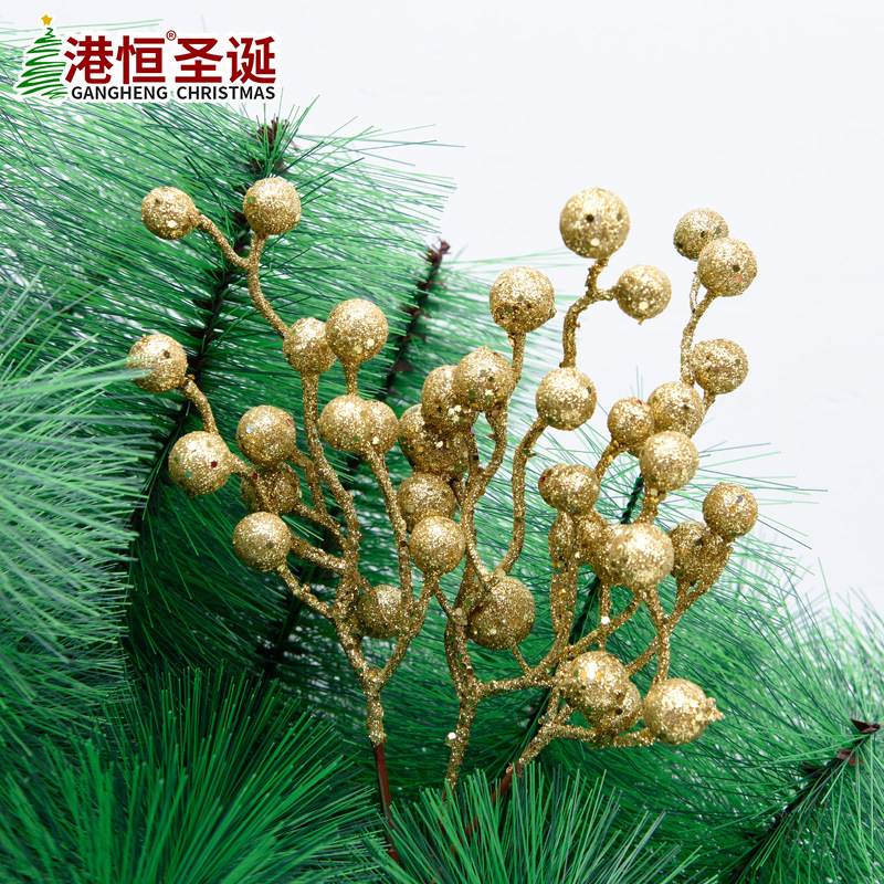 Rama de Fruta Artificial de Espuma de 28 cm con Purpurina Dorada, Arreglo Floral, Bayas Navideñas, Decoración para Árbol de Navidad, Adorno Colgante