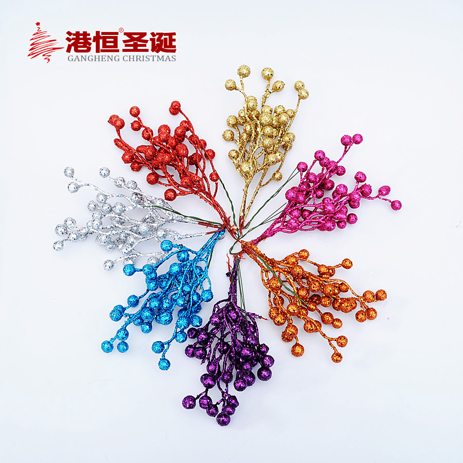 Rama de Fruta Artificial de Espuma de 28 cm con Purpurina Dorada, Arreglo Floral, Bayas Navideñas, Decoración para Árbol de Navidad, Adorno Colgante