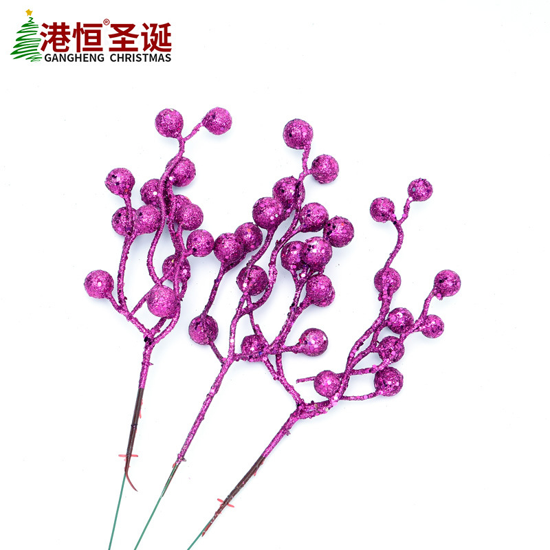 Rama de Fruta Artificial de Espuma de 28 cm con Purpurina Dorada, Arreglo Floral, Bayas Navideñas, Decoración para Árbol de Navidad, Adorno Colgante