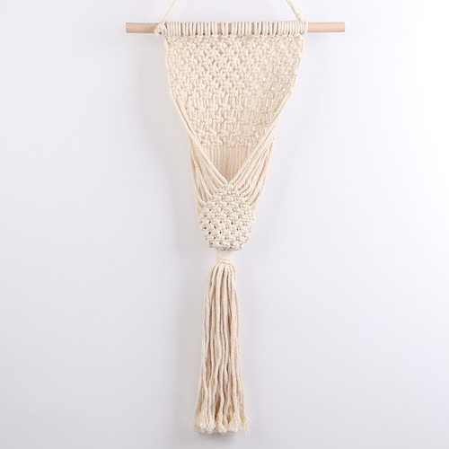 European style cotton rope with wooden stick flowerpot net bag Bohemian style hand-woven hanging basket multi-color hanging rope wholesale