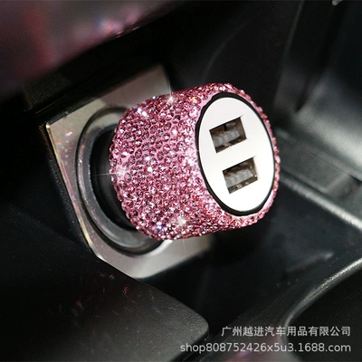 Cross-Border Popular Diamond-Encrusted Car Hammer Mobil şarj cihazları - pink-diamond-car-charger