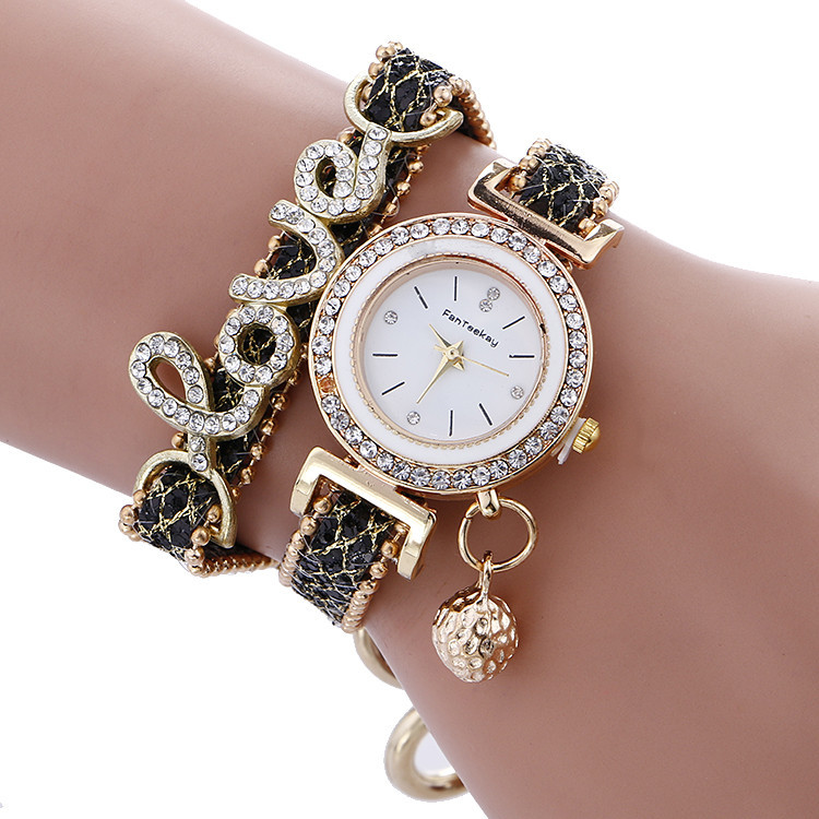 Diamond Inlaid Alloy Bracelet Watch Love Hanging Ball Bar Nail Inlaid  Women's Wrist Watch Quartz Watch