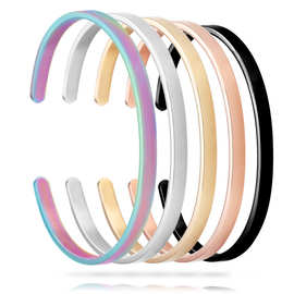 跨境不锈钢手镯宽3/4/6/10MM光面C型开口手环可刻字厂家饰品批发