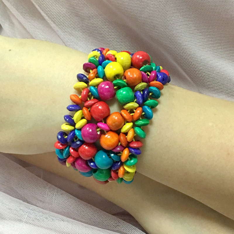 Bohemian Color Wooden Bead Bracelet Exaggerated All-match Elastic Bracelet Seaside Travel Accessories
