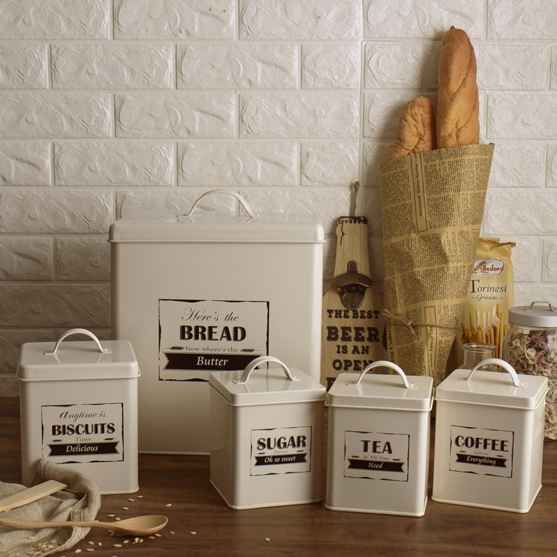 Cocina del hogar caja de almacenamiento a prueba de humedad exquisita protección del medio ambiente hierro galvanizado té café tarro de almacenamiento fábrica al por mayor