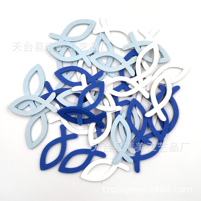 3,5 cm/4cm/5cm oscuro azul claro azul blanco peces de madera un total de 108 juegos de peces de madera pequeños huecos