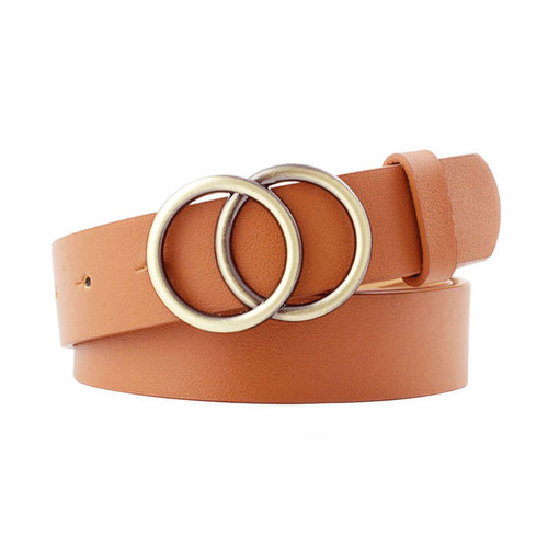 Cross-border bronze round buckle women's belt, European and American fashion versatile decorative belt, retro trendy simple women's belt