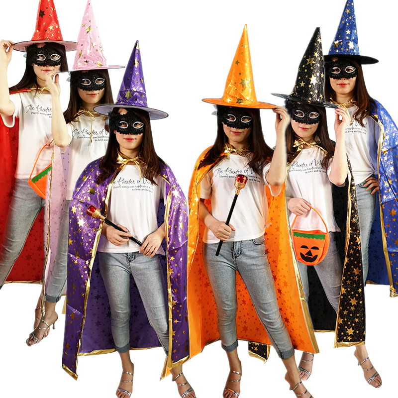 Halloween capa traje de los niños adultos bola vestir accesorios de disfraz estilo coreano bronceado estrella de cinco puntas sombrero capa