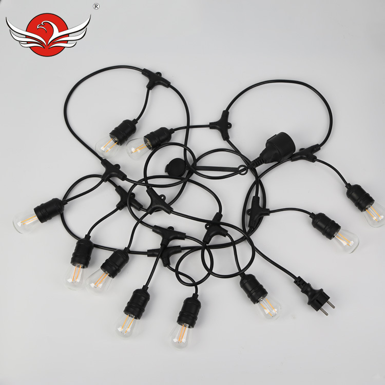 欧规带下垂E27吊灯头220V高压庭院灯串 加工照明连接LED灯串