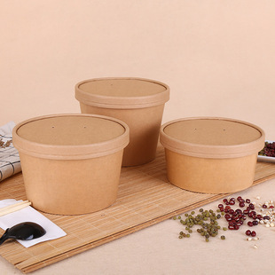 Spot Disposable Kraft Paper Takeaway Packaging Salad Porridge Bowl Soup Cup Fast Food Box Soup Bucket Cup Wholesale