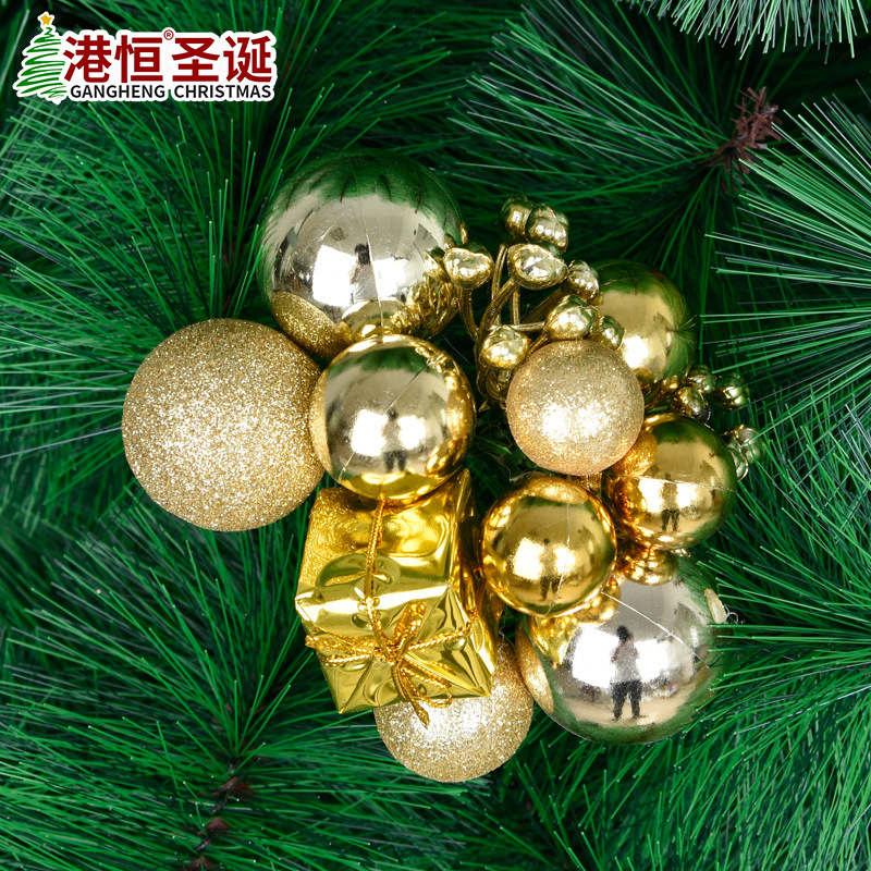 Arreglo de ramas navideñas de plástico dorado con brillantina de 20 cm, conjunto de bolas navideñas, decoración de frutas, adornos colgantes de piñas, venta al por mayor.