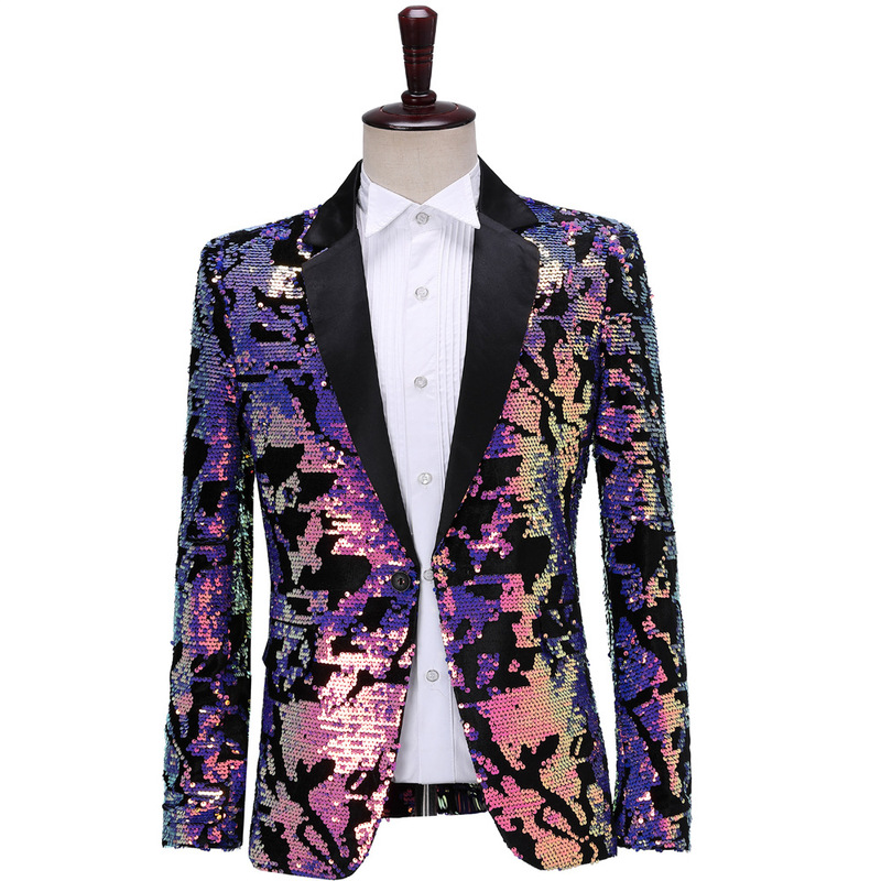 Men's Trendy Glossy Glitter Small Suit Slim Sequins Host Bar Dj Performance Suit Men's Personalized Jacket Men's Trendy Glossy Glitter Small Suit Slim Sequins Host Bar Dj Performance Suit Men's Personalized Jacket