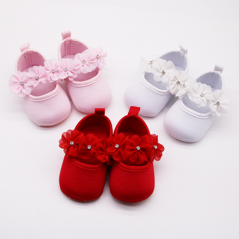 babyshoes Baby Shoes 0-1 Year Old All-match Dress Shoes Soft Sole Non-slip Toddler Flower Bright Diamond Princess Shoes