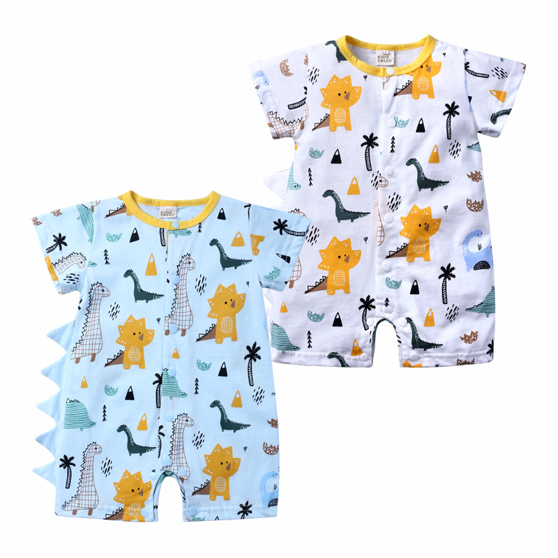 Wholesale Baby Clothes New Short-Sleeved Romper European and American Dinosaur Jumpsuit Ins Children's Clothing Crawling Suit