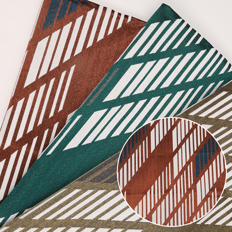 现货供应 民族风全涤高密几何提花布 圈圈纱靠垫箱包面料