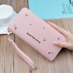 New women's wallet, long-style zippered clutch bag, trendy embroidered design, large-capacity, soft leather coin and phone holder