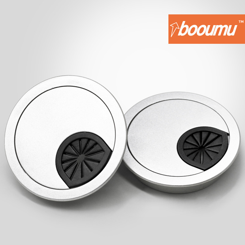 Poohm sand silver ABS plastic threading box computer desk wire box wire hole cover threading hole desktop wire hole box