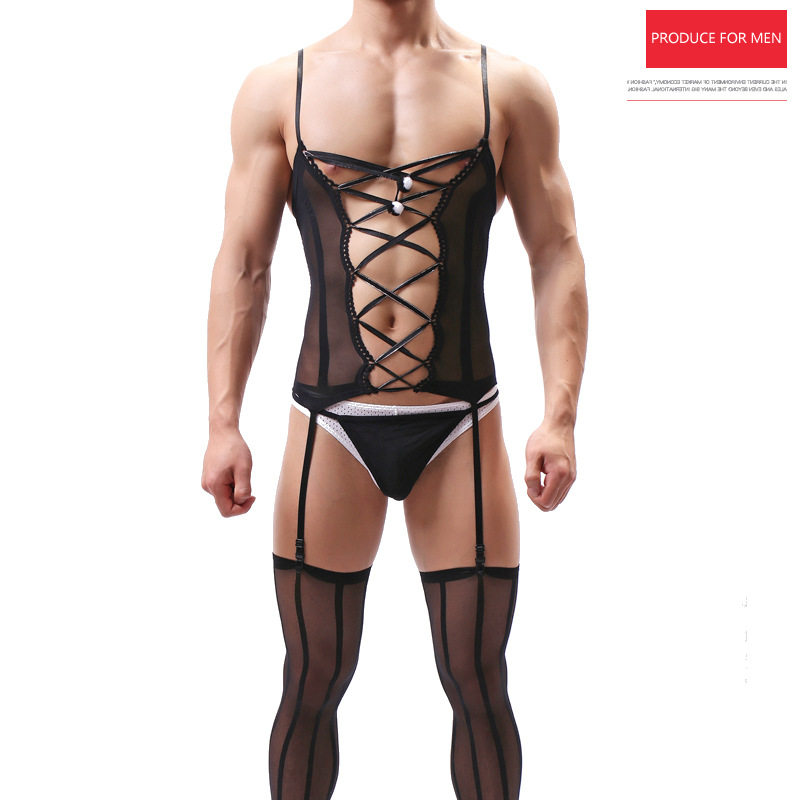 男性の縦のストライプのワンピースの透明な3つのセットの男性のワンピースのストッキングの透明なシルクの滑り