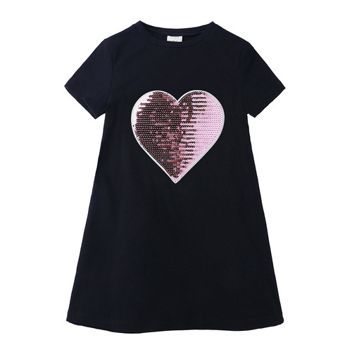 Girls Dress Summer Korean Cartoon Cotton Skirt Girls Solid Color Short Sleeve Children's Dress Children's Casual Skirt