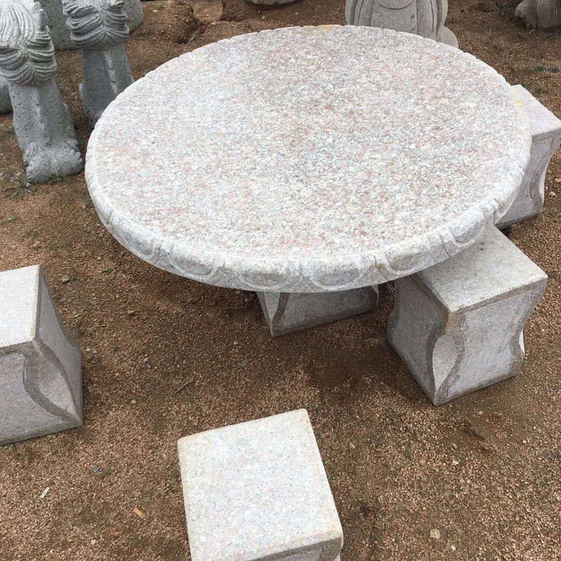 五莲红石桌石凳大理石石材 花岗岩户外异形摆件公园石桌石凳一套