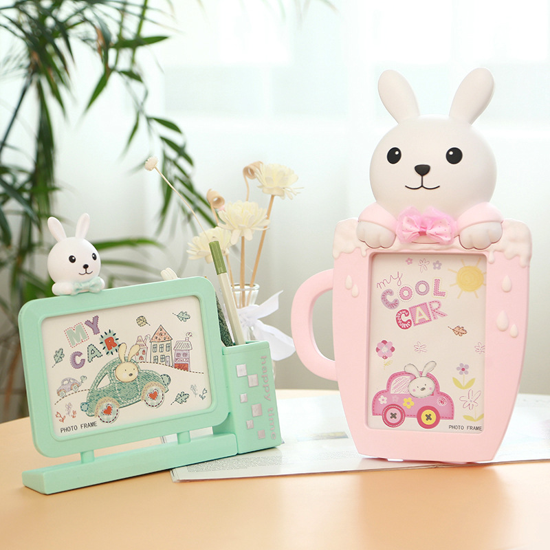 Factory Direct wholesale cute rabbit stand baby children photo frame 6-inch creative office Pen Holder Photo Frame 6