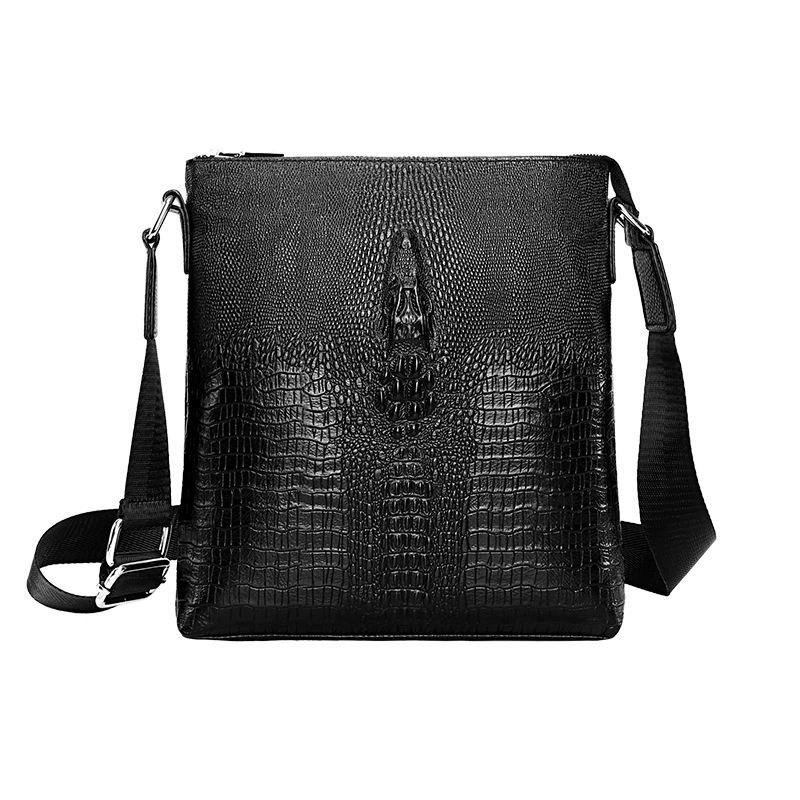 Leather bag strap one shoulder, genuine leather, crocodile print, cowhide