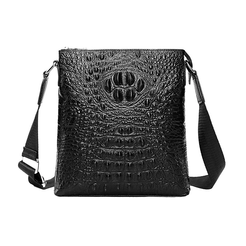 Leather bag strap one shoulder, genuine leather, crocodile print, cowhide