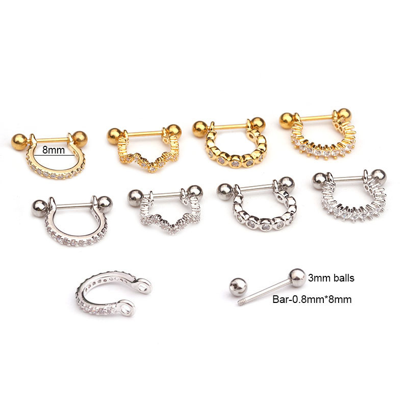 Cruzar la frontera nueva de acero inoxidable espárragos micro-incrustaciones pendientes ZIRCON suave hueso del oído clavos cuerpo piercing joyería de comercio exterior suministro
