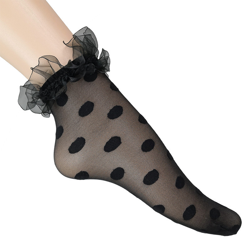 Korean Style Summer Ultra-thin Sexy Pleated Lace Short Silk Socks Back Vertical Line Jacquard Women's Short Socks Anti-hook Silk Socks