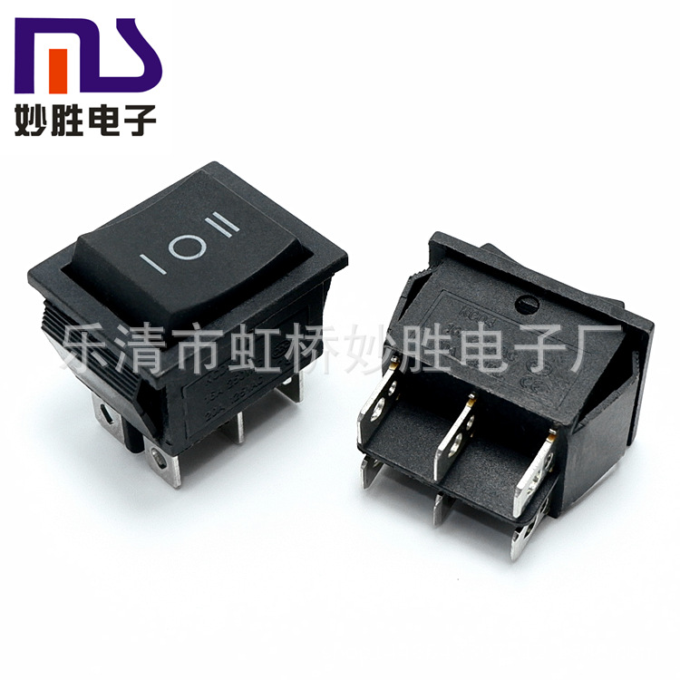 kcd4船型开关双复位25*31船形开关铜脚六脚三档电源黑色 翘板开关