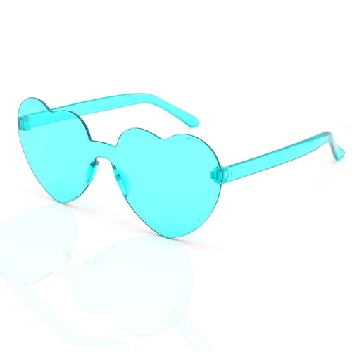 Frameless heart-shaped conjoined jelly transparent love sunglasses European and American candy color peach heart children's glasses one-piece