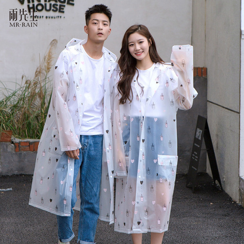 Hiking all-over printed raincoat, thickened cycling travel fashionable EVA adult pocket poncho, unicorn rain gear